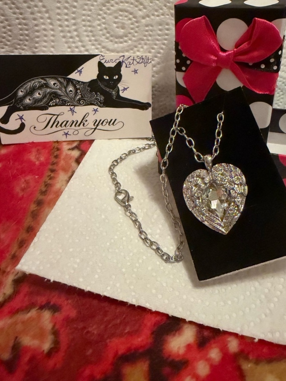 NWT Private Label Silver Angel Wings Heart Crystal Pendant Necklace NEW